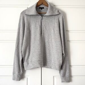Quince SuperSoft Fleece Half Zip Pullover Womens Large Heather Gray Mock Neck